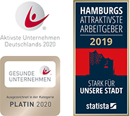 HAMBURGS ATTRAKTIVSTE ARBEITGEBER 2019 - STARK FÜR UNSERE STADT - statista - GESUNDE UNTERNEHMEN - PLATIN 2019