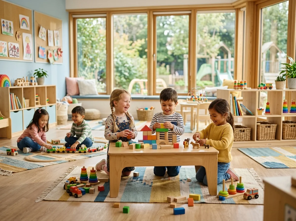 Freundliche Szene aus einer modernen Kindertagesstätte