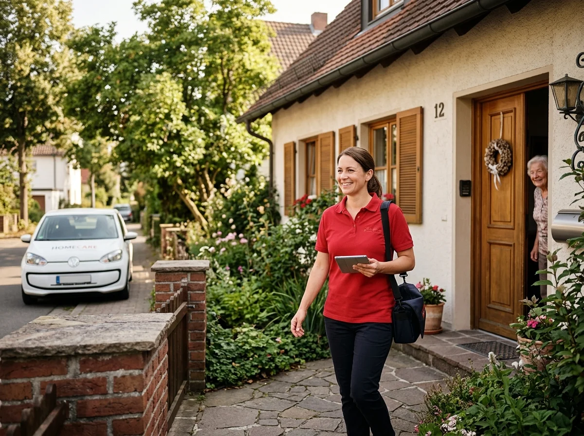 Pflegehelferin auf Tour zu einem Klienten