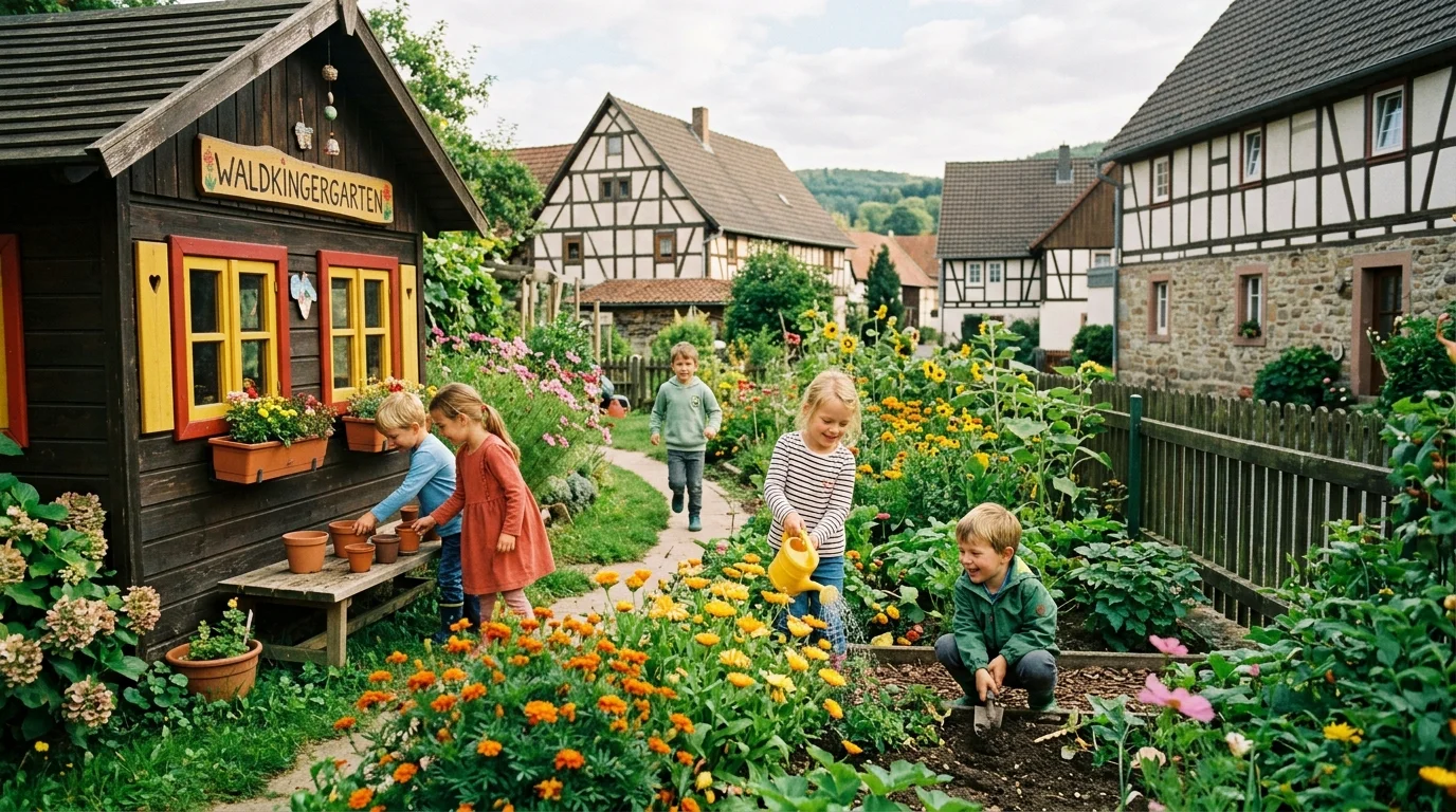 Kinder spielen in einem Kindergartengarten