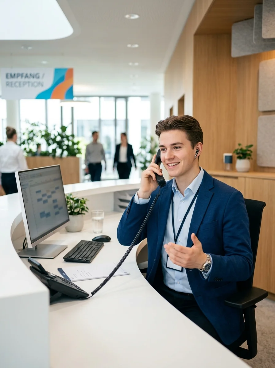 Auszubildender im Büromanagement am Empfang