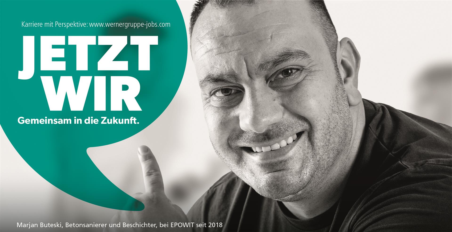 Banner with text: Jetzt wir, gemeinsam in die Zukunft.